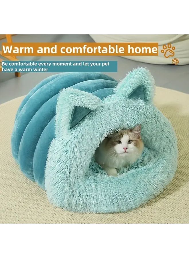Deep Grey Cat Ear Pet Bed Cozy Igloo Shaped House Windproof Warm All Season - Image 5