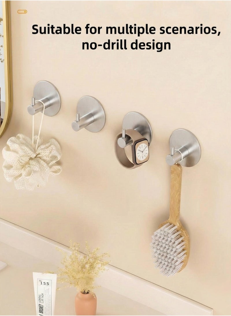 Self Adhesive Hooks 6 Pieces, Brushed Stainless Steel Adhesive Door Hooks, Heavy Duty Wall Hooks for Hanging Towels, Robes, Coats, Keys, Calendars Bathroom Home Kitchen, No Drill Glue Needed - Image 3