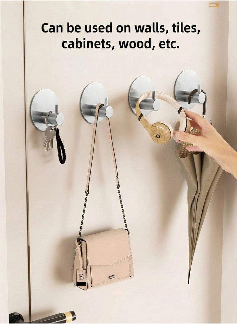 Self Adhesive Hooks 6 Pieces, Brushed Stainless Steel Adhesive Door Hooks, Heavy Duty Wall Hooks for Hanging Towels, Robes, Coats, Keys, Calendars Bathroom Home Kitchen, No Drill Glue Needed - Image 2