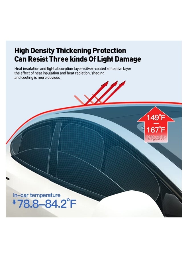 8PCS Sunshade Set for Tesla Model Y, Full Range Whole Vehicle Windows Sun Shade Kit, Front u0026 Rear Windshield Triangular u0026 Side Windows Shade Foldable Insulation Cover for Model Y Accessories