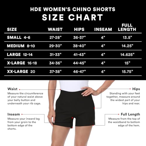HDE Chino Shorts for Women 4" Inseam Elastic High Waisted Casual Summer Shorts Black - S - Image 3