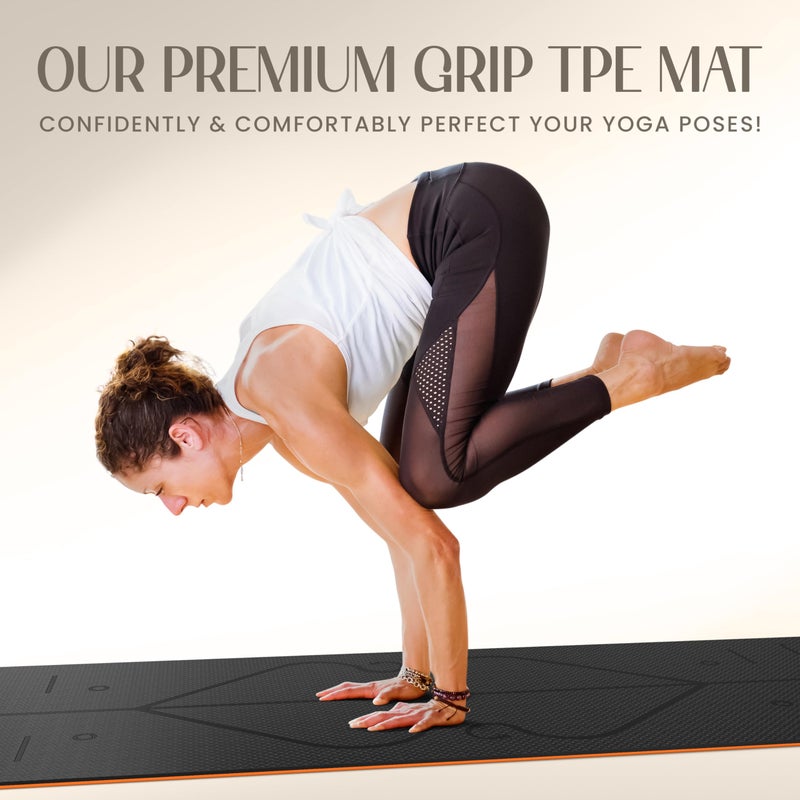 Yogii حصيرة يوغي لليوغا - حصائر بيلاتيس من TPE الفاخرة - حصيرة يوغا سميكة غير قابلة للانزلاق - حصيرة يوغا للتمارين في المنزل - حصيرة التمارين. حصائر يوغا سميكة للنساء والرجال - 183 x 61 x 0.6 سم - أسود/برتقالي (YG-MAT-BKOR) - Image 2