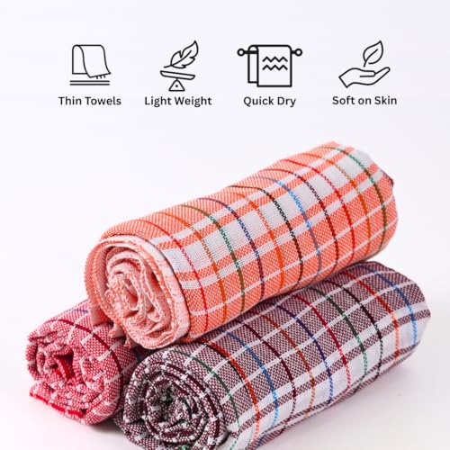 YATTA Cotton Kerala Thorthu Gamcha Bath Towels Set of 4 | Pure Cotton, Thin, Lightweight & Quick Dry | Soft, Absorbent Handloom Style | 49x26 Inch - Image 3
