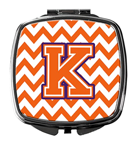 Caroline's Treasures CJ1062-KSCM Letter K Chevron Orange and Regalia Compact Mirror Decorative Travel Makeup Mirror for Women Girls Gifts Pocket Makeup Mirror Folding Handheld - Image 1