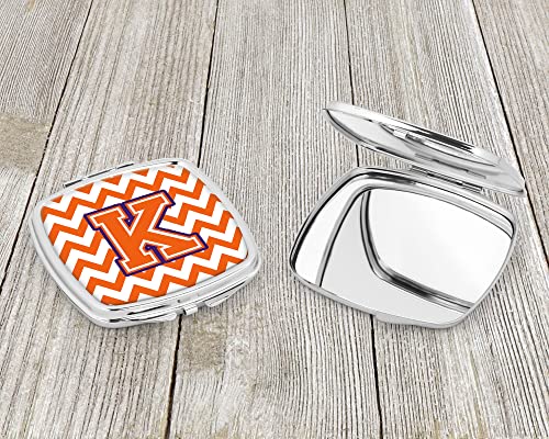 Caroline's Treasures CJ1062-KSCM Letter K Chevron Orange and Regalia Compact Mirror Decorative Travel Makeup Mirror for Women Girls Gifts Pocket Makeup Mirror Folding Handheld - Image 3
