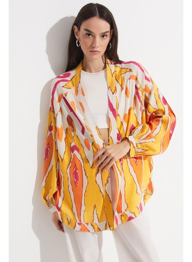 جون كيمونو كتان بنقوش حصرية - برتقالي - Image 2