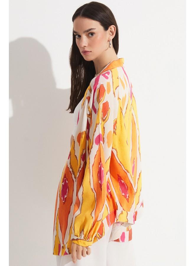 جون كيمونو كتان بنقوش حصرية - برتقالي - Image 3