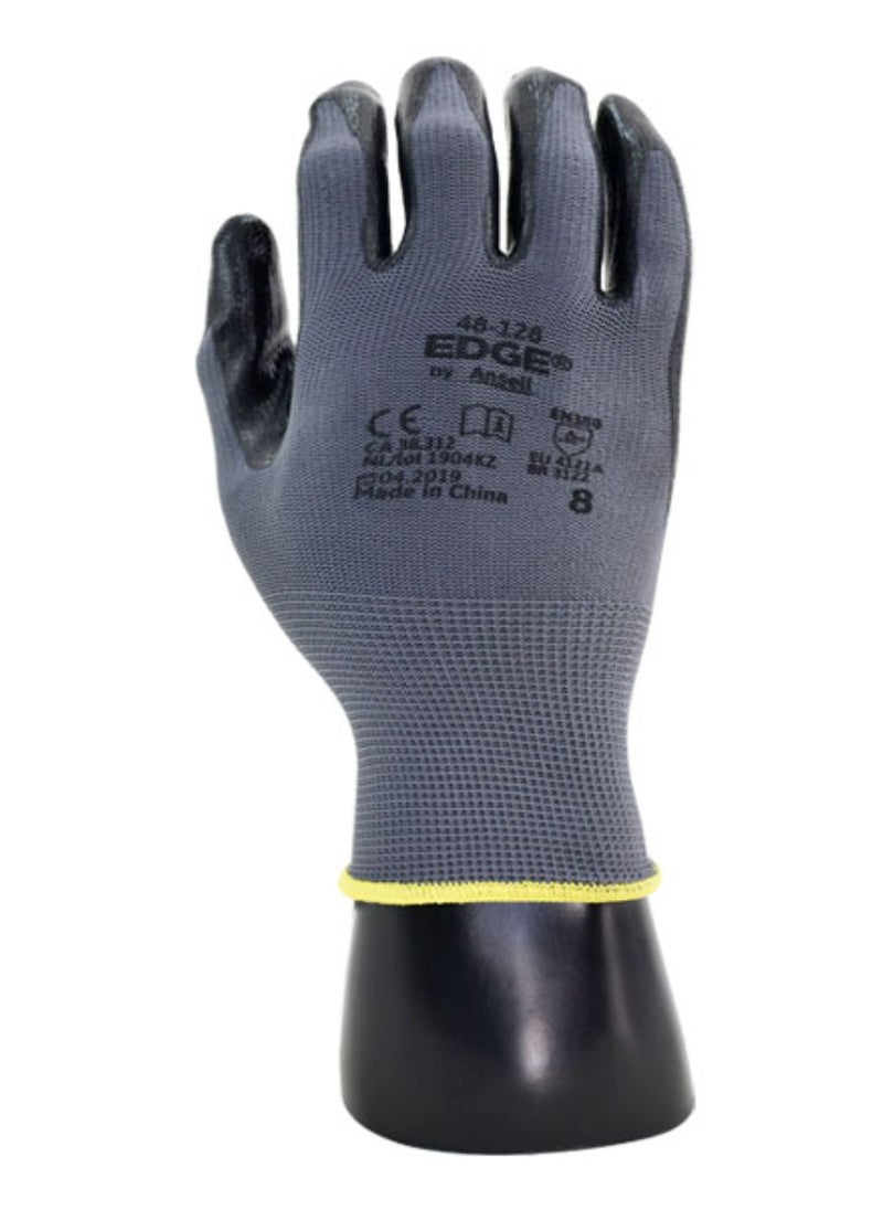Ansell - Ansell EDGE Nitrile Coated Polyester Glove (Pair) Black/Gray 48-128 - Image 1