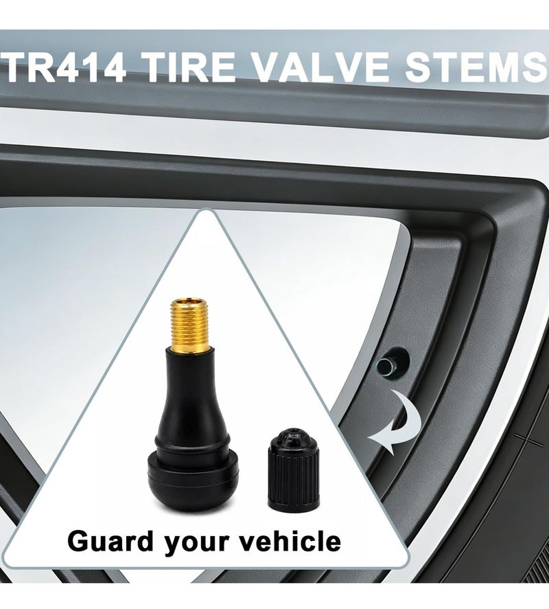6PCS TR414 Tubeless Tire Valve Stem Set for Car, Motorcycle, Bicycle & Electric Vehicle Wheels, Leak Proof Rubber Tire Valve with Dust Caps, High Temperature Resistant Universal Tire Air Valve Replacement Pack. - Image 3