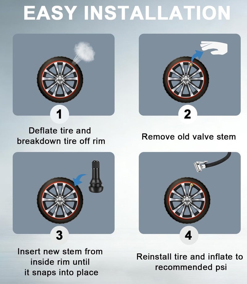 6PCS TR414 Tubeless Tire Valve Stem Set for Car, Motorcycle, Bicycle & Electric Vehicle Wheels, Leak Proof Rubber Tire Valve with Dust Caps, High Temperature Resistant Universal Tire Air Valve Replacement Pack. - Image 5