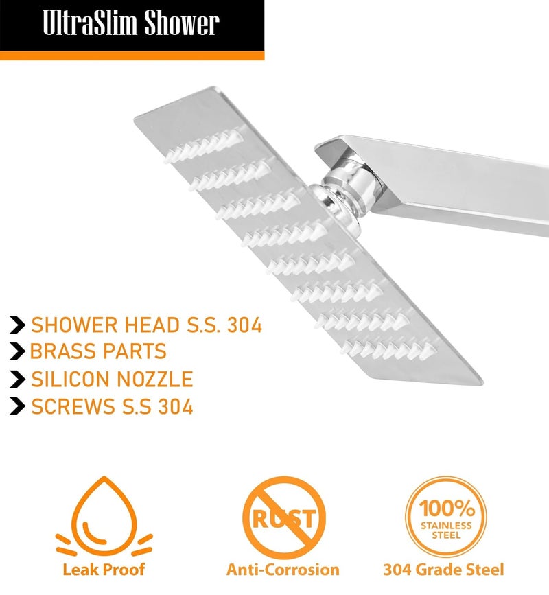 CLINTON Ultra Sleek 304-Grade Stainless Steel Overhead Shower With Heavy Shower Arm and Wall Flange| Rain Shower for Bathroom (Chrome, 4inch shower 9inch arm) - Image 2