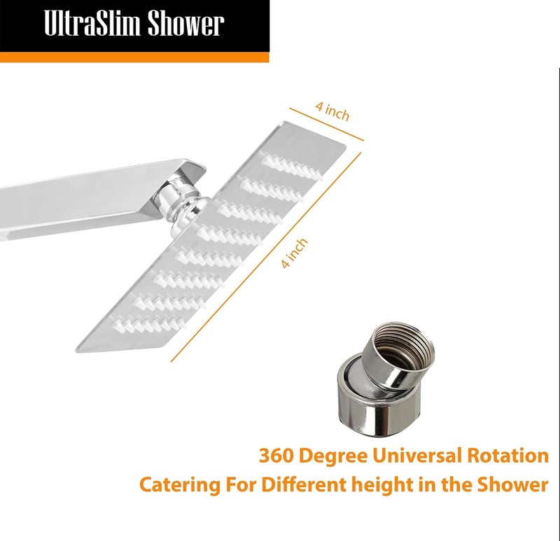 CLINTON Ultra Sleek 304-Grade Stainless Steel Overhead Shower With Heavy Shower Arm and Wall Flange| Rain Shower for Bathroom (Chrome, 4inch shower 9inch arm) - Image 3