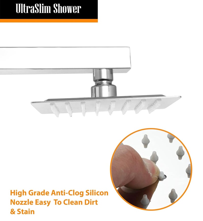 CLINTON Ultra Sleek 304-Grade Stainless Steel Overhead Shower With Heavy Shower Arm and Wall Flange| Rain Shower for Bathroom (Chrome, 4inch shower 9inch arm) - Image 4