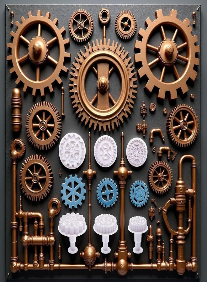 GANPUB 6Pcs Gear Cookie Cutters, Steampunk Cogs Plunger Mold, 3D Gear Cookie Stamp Mold, Clock Wheel Biscuits Fondant Molds for Cake Cookie food Decoration Cookie Cutters Baking Tools - Image 4