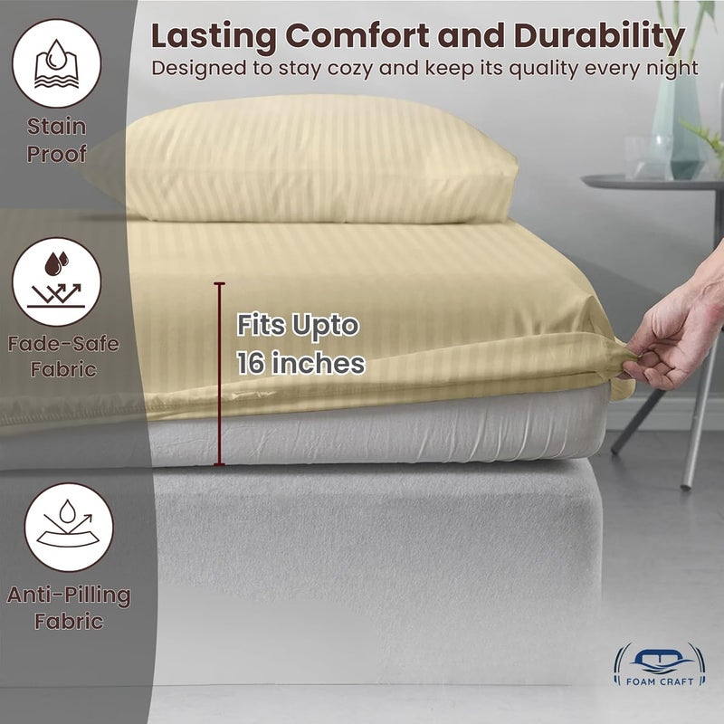 FOAM CRAFT Foamcraft Striped Deep Pocket Fitted Sheet - Beige, Queen Size (150 x 200cm) - Image 5