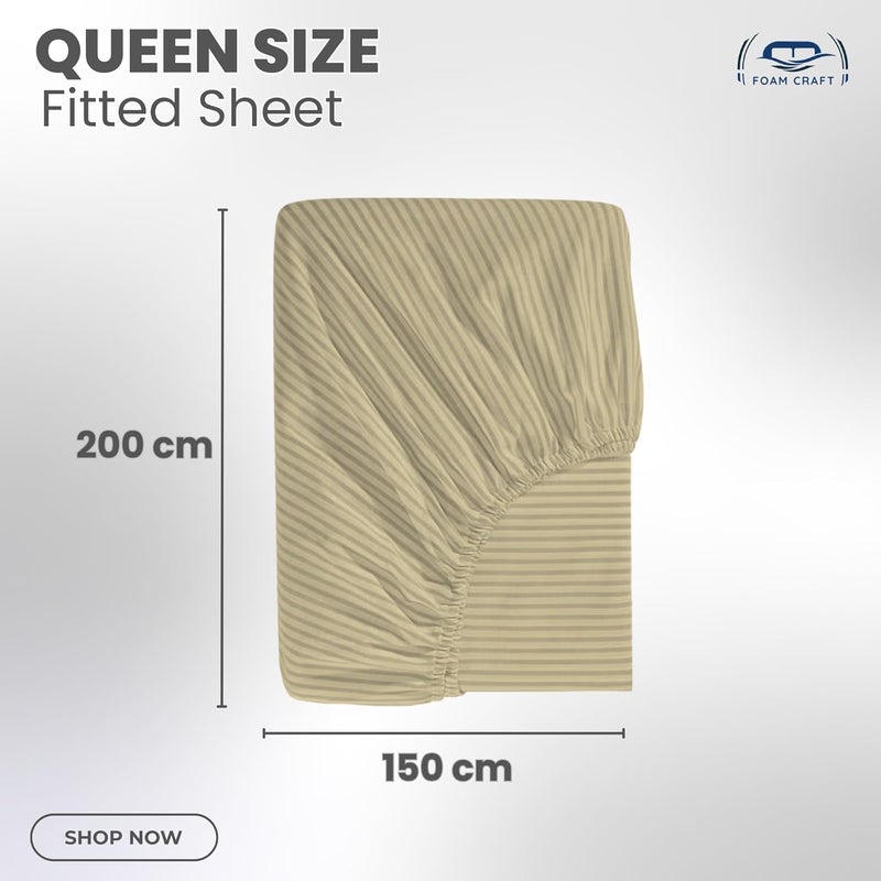 FOAM CRAFT Foamcraft Striped Deep Pocket Fitted Sheet - Beige, Queen Size (150 x 200cm) - Image 2