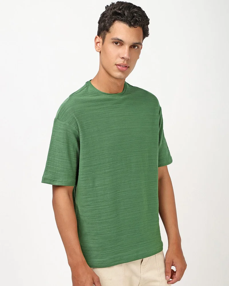 bewakoof Men's Green Oversized T-shirt