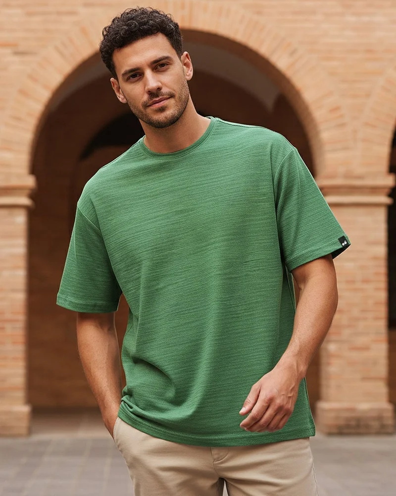 bewakoof Men's Green Oversized T-shirt