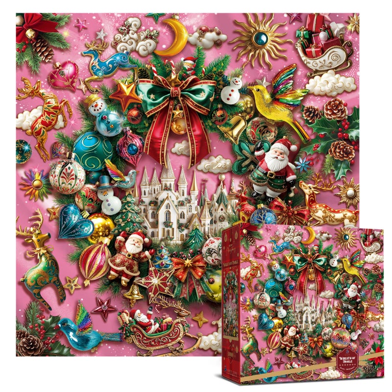 Antelope Puzzle Christmas Jigsaw Puzzle 1000 Pieces for Adults  Wreath of Jingle Holiday Winter Scene Fun Family Christmas Puzzle Gift - Image 3