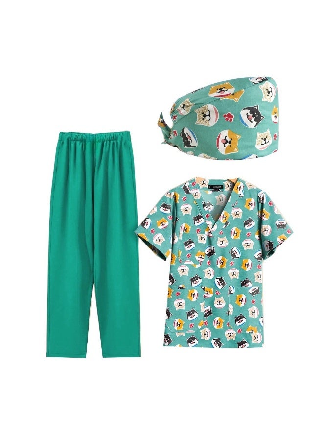 Loquat Womens Medical Scrubs Set Medical Uniform Set Green Doghead - Image 2