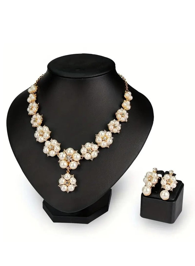 2 Piece Necklace & Earrings Jewelry Set Vintage Imitation Pearl Diamond Decoration Jewelry Set Perfect for Ladies Gifts for Girlfriends, Wife, Mother, Bridesmaids, Wedding Party, Gala Prom Accessories  - Image 1