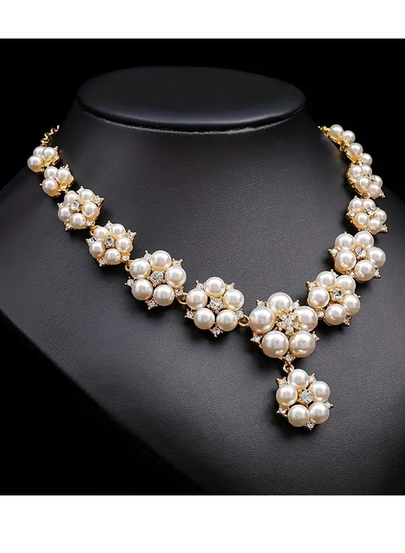 2 Piece Necklace & Earrings Jewelry Set Vintage Imitation Pearl Diamond Decoration Jewelry Set Perfect for Ladies Gifts for Girlfriends, Wife, Mother, Bridesmaids, Wedding Party, Gala Prom Accessories  - Image 2