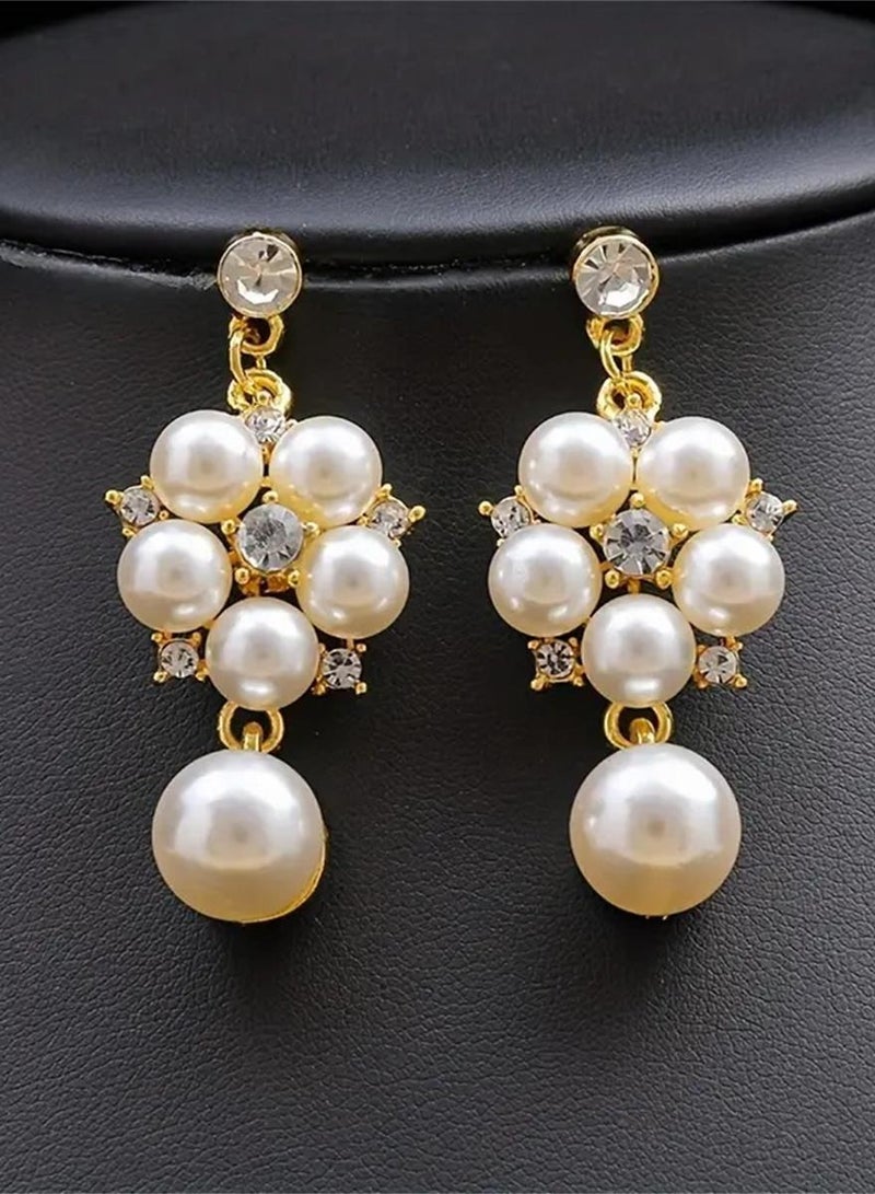2 Piece Necklace & Earrings Jewelry Set Vintage Imitation Pearl Diamond Decoration Jewelry Set Perfect for Ladies Gifts for Girlfriends, Wife, Mother, Bridesmaids, Wedding Party, Gala Prom Accessories  - Image 3