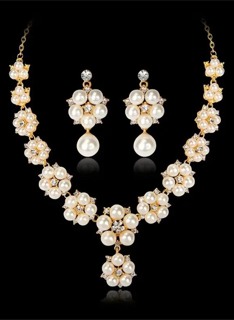 2 Piece Necklace & Earrings Jewelry Set Vintage Imitation Pearl Diamond Decoration Jewelry Set Perfect for Ladies Gifts for Girlfriends, Wife, Mother, Bridesmaids, Wedding Party, Gala Prom Accessories  - Image 4