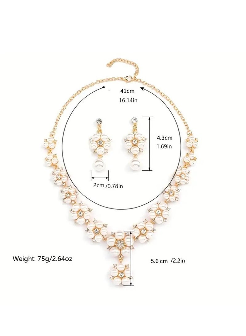 2 Piece Necklace & Earrings Jewelry Set Vintage Imitation Pearl Diamond Decoration Jewelry Set Perfect for Ladies Gifts for Girlfriends, Wife, Mother, Bridesmaids, Wedding Party, Gala Prom Accessories  - Image 5