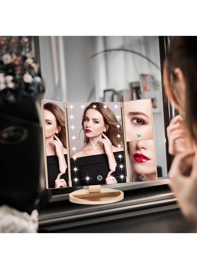 WEILY Makeup Mirror with 21 LED Lights,Two Power Supply, Touch Screen and 1x/2x/3x Magnification Tri-Fold Vanity Mirror, Gift for Women(Gold) - Image 2