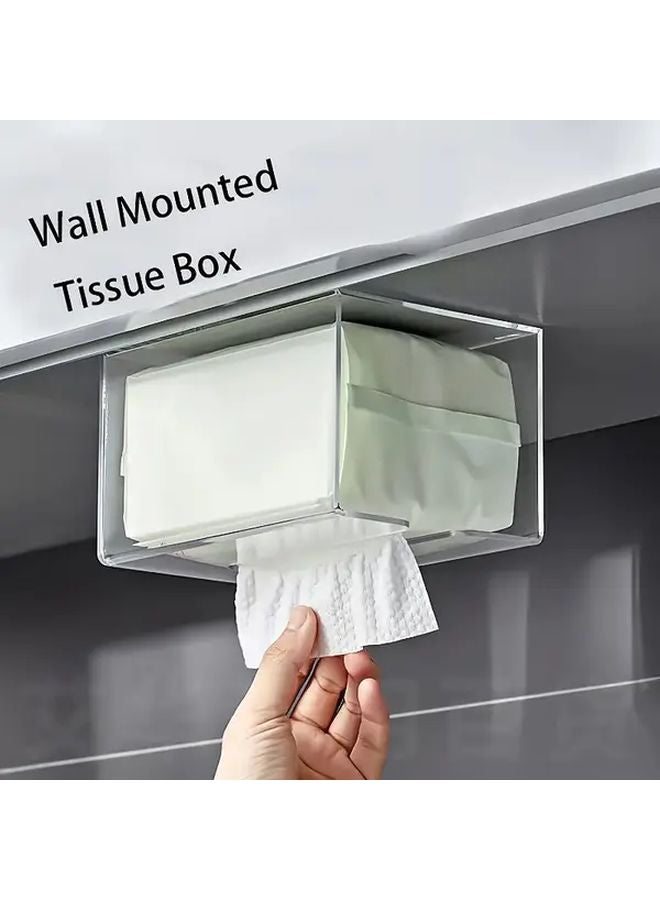 Transparent No Drill Wall Mounted Tissue Box Holder Bathroom Kitchen Paper Dispenser - Image 2