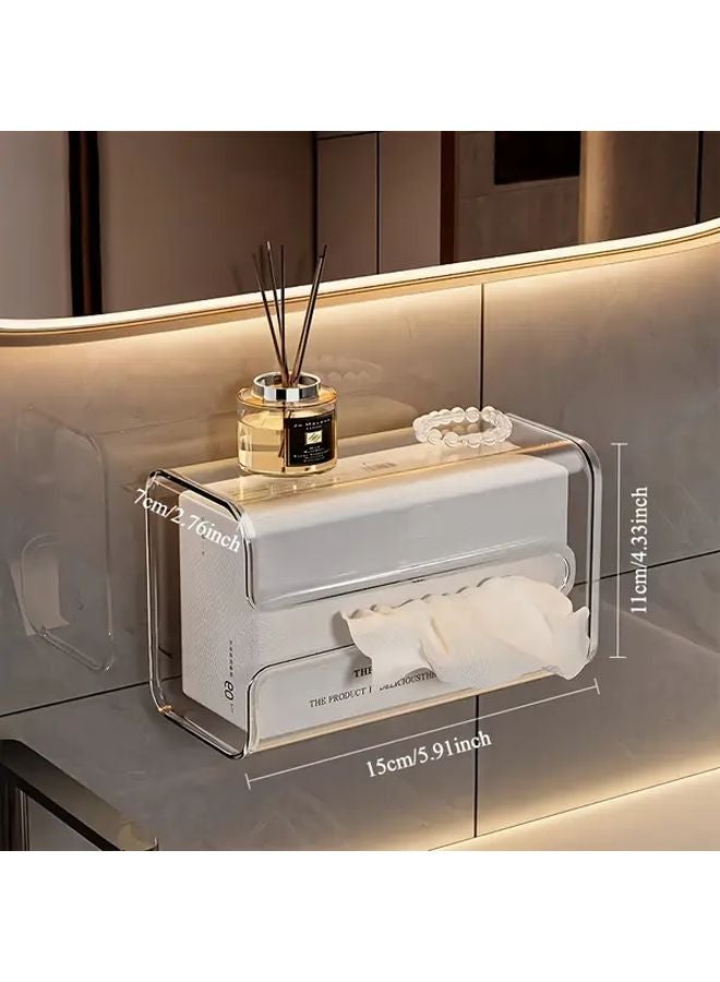 Transparent No Drill Wall Mounted Tissue Box Holder Bathroom Kitchen Paper Dispenser - Image 4