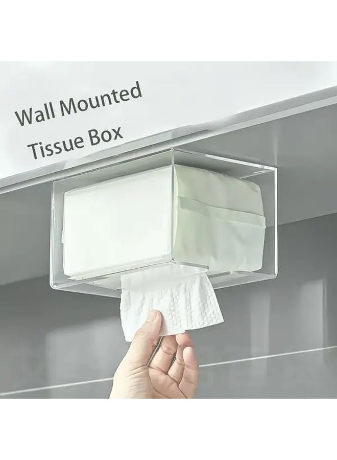 Transparent No Drill Wall Mounted Tissue Box Holder Bathroom Kitchen Paper Dispenser - Image 1