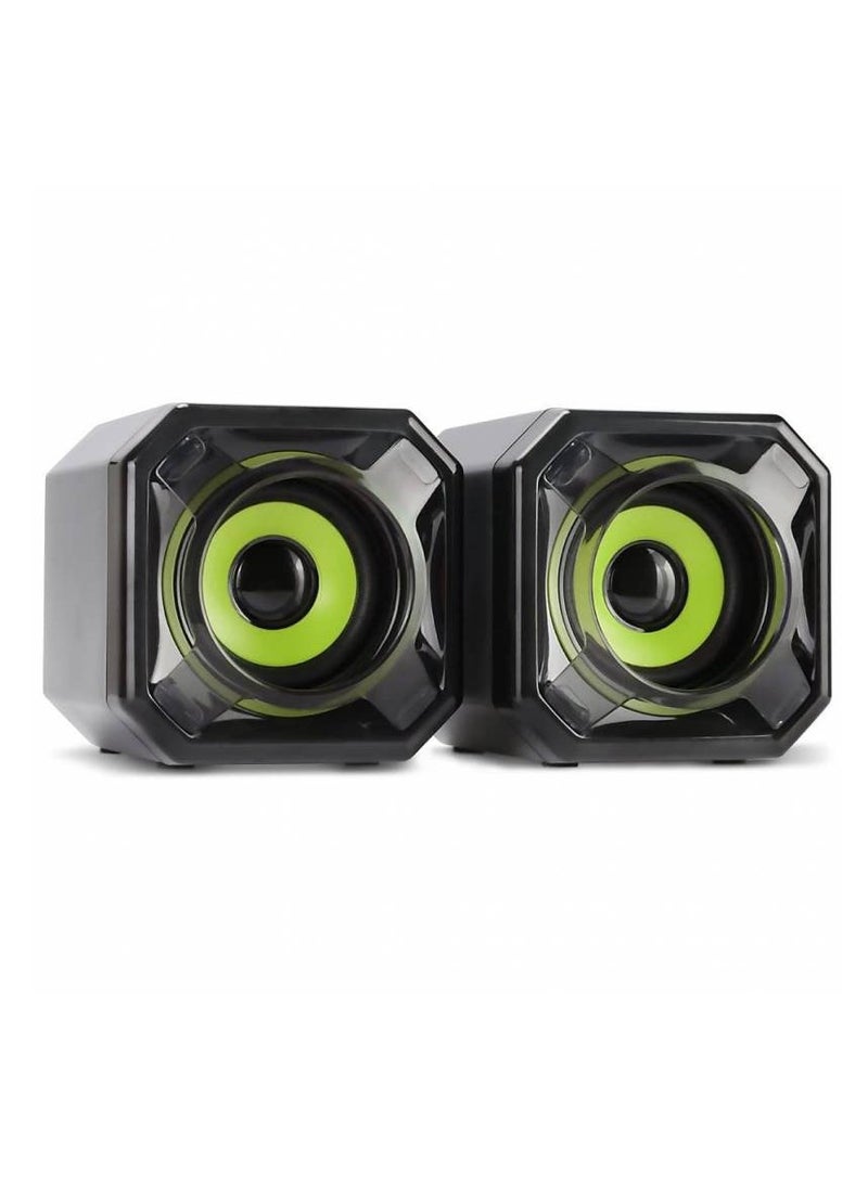 ويسدار مكبر صوت CS2 - تأثير صوت ستيريو ثلاثي الأبعاد للوسائط المتعددة (10 وات) 5 وات*2.0 قناة - طاقة USB 2.0 سلكية + قابس صوت 3.5 مم، للكمبيوتر والكمبيوتر المحمول، الهاتف المحمول | أخضر / سوداء - Image 3