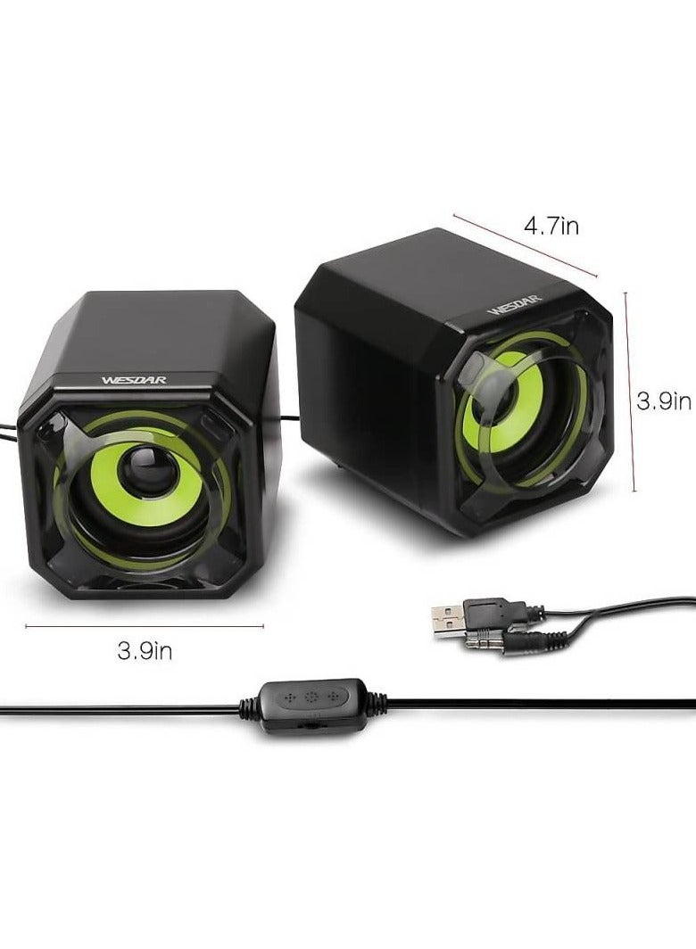 ويسدار مكبر صوت CS2 - تأثير صوت ستيريو ثلاثي الأبعاد للوسائط المتعددة (10 وات) 5 وات*2.0 قناة - طاقة USB 2.0 سلكية + قابس صوت 3.5 مم، للكمبيوتر والكمبيوتر المحمول، الهاتف المحمول | أخضر / سوداء - Image 5