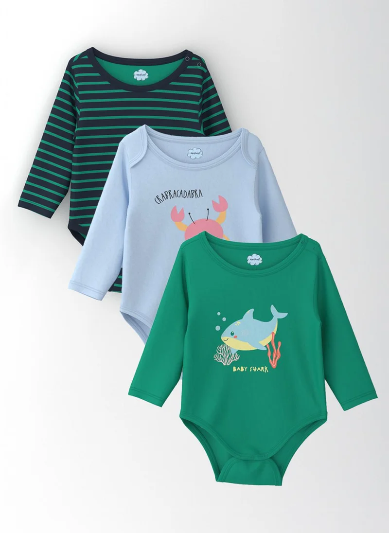 Nautinati Nautinati Infants' Cotton Pack of 3 Ocean Print Bodysuit