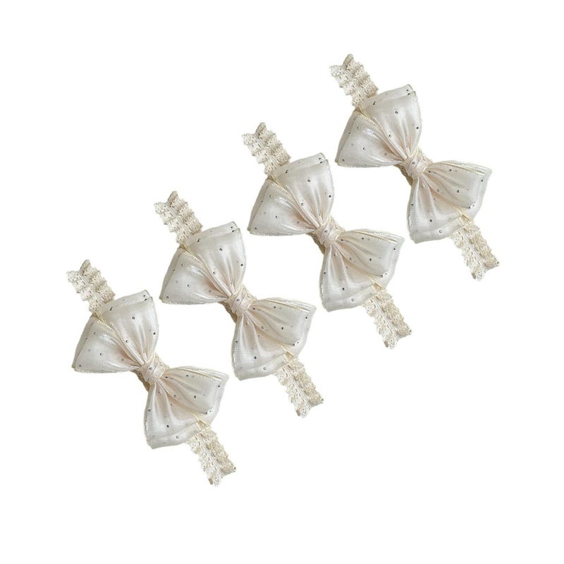 4Pcs Ivory White Bowknot Hair Bands Stretch Headbands For Infant Photography Daily Wear - Image 2