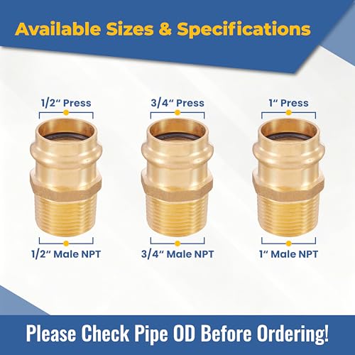 GUOFIS Copper Press Fittings Adapter34 Press Fit x 34 Male NPT ThreadedLF Brass Material5 PACKPEX18073505Pack - Image 3