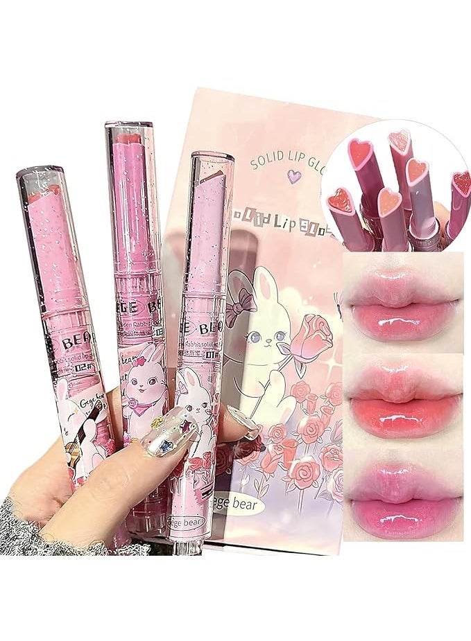 3 Colors Jelly Lipstick Gift Set, Tinted Heart Shape Lip Stain, Lip Gloss, Mirror Hydrating Jelly Love Lipstick, Moisturizing Tinted Lip Balm, Vivid Color Glossy Lip Makeup, for Girls - Image 1