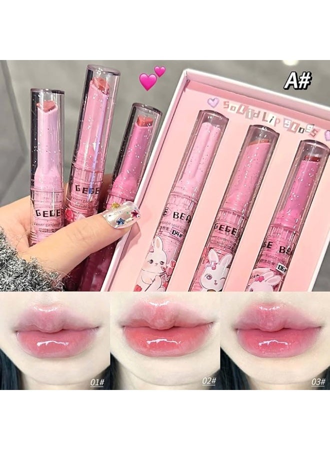 3 Colors Jelly Lipstick Gift Set, Tinted Heart Shape Lip Stain, Lip Gloss, Mirror Hydrating Jelly Love Lipstick, Moisturizing Tinted Lip Balm, Vivid Color Glossy Lip Makeup, for Girls - Image 2