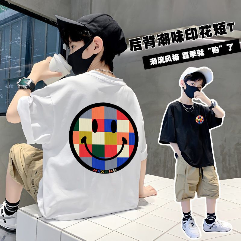 Boys' Smiley Short-Sleeved T-Shirt 2024 Style Zhongda Children'S Fashionable Brand Loose Top Half-Sleeved Fashionable Cool T-Shirt - Image 2