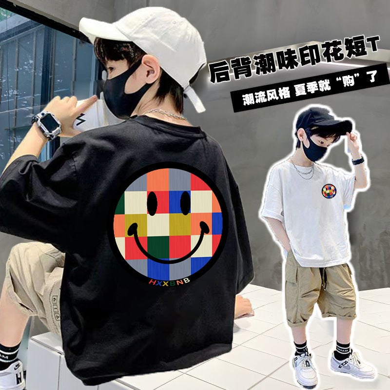 Boys' Smiley Short-Sleeved T-Shirt 2024 Style Zhongda Children'S Fashionable Brand Loose Top Half-Sleeved Fashionable Cool T-Shirt - Image 5