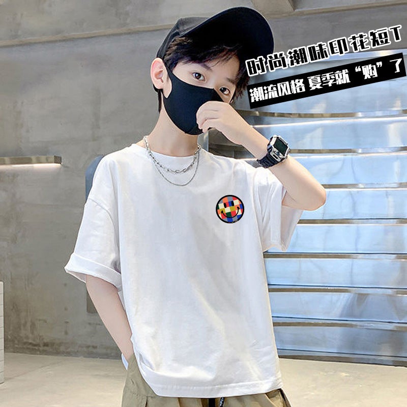 Boys' Smiley Short-Sleeved T-Shirt 2024 Style Zhongda Children'S Fashionable Brand Loose Top Half-Sleeved Fashionable Cool T-Shirt - Image 4