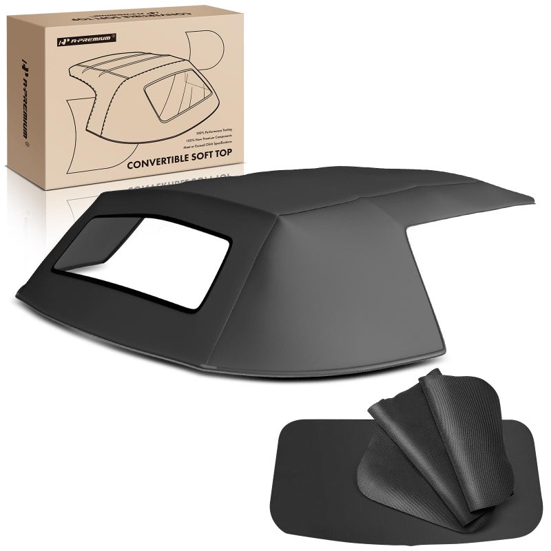 APremium Black Convertible Soft Top with Clear Plastic Window Compatible with Ford Mustang 1983 1984 1985 1986 1987 1988 1989 1990 1991 1992 1993