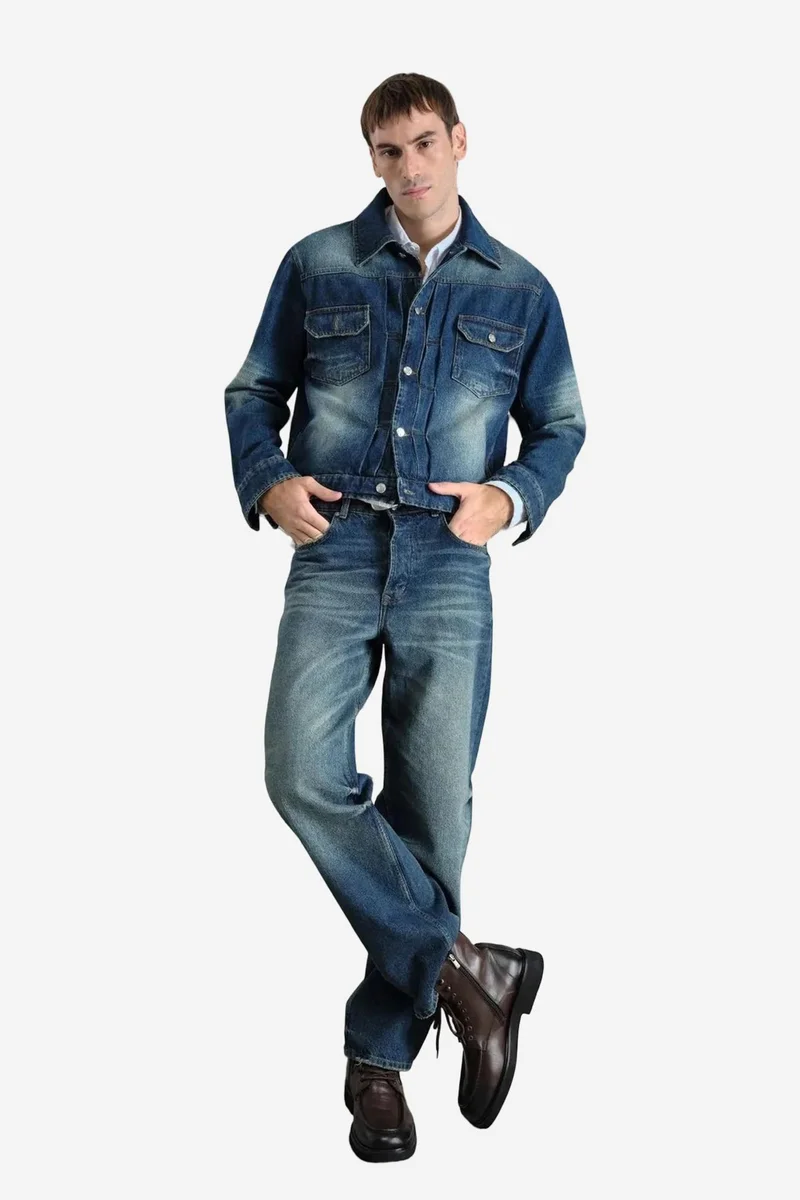 Giesto Maya Blue GIESTO Denim Buttoned Jacket with Pocket for Men | Best Price UAE