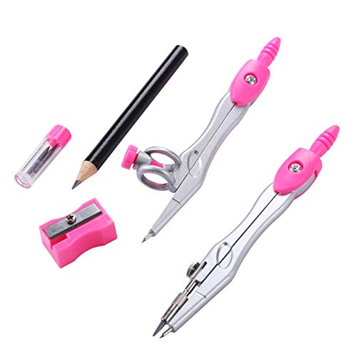 Unjoo Math Geometry Kit Sets 10 Piece Student Supplies with Shatterproof Storage Box,Includes Rulers,Protractor,Compass,Eraser,Pencil Sharpener,Lead Refills,Pencil,for Drafting and Drawings（Pink） - Image 4