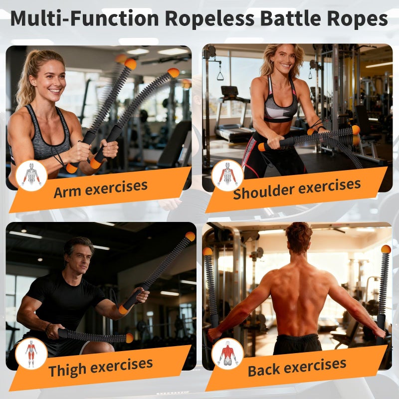 AESTLL Ropeless Battle Ropes Weighted â€” 2 Pack Portable Cordless Battle Ropes for HIIT & Cardio Full-Body Workout Tool with Non-Slip Spiral Handles, Travel-Friendly Home Gym Equipment for Women & Men - Image 4