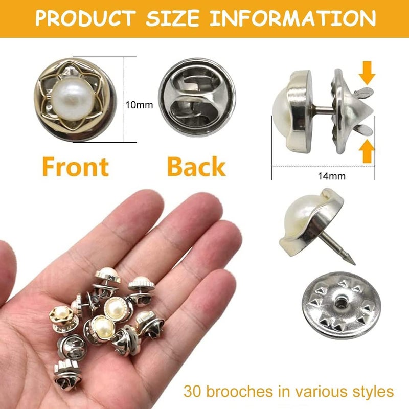 KRIAA ENTERPRISE KRIAA ENTERPRISE 30 Pcs Pearl Buttons Brooch Pins Mini Safety Shirt Buttons for Saree Dress Blouse and More - Image 3