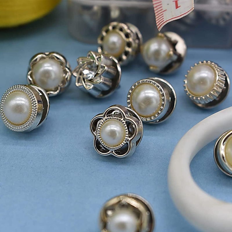 KRIAA ENTERPRISE KRIAA ENTERPRISE 30 Pcs Pearl Buttons Brooch Pins Mini Safety Shirt Buttons for Saree Dress Blouse and More - Image 2