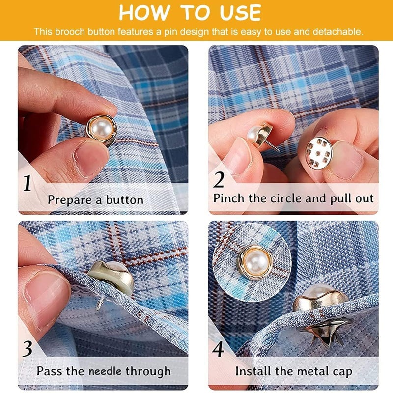 KRIAA ENTERPRISE KRIAA ENTERPRISE 30 Pcs Pearl Buttons Brooch Pins Mini Safety Shirt Buttons for Saree Dress Blouse and More - Image 4